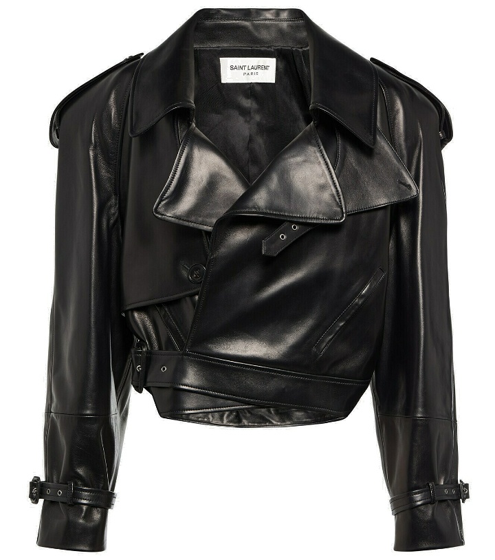 Photo: Saint Laurent - Cropped leather biker jacket