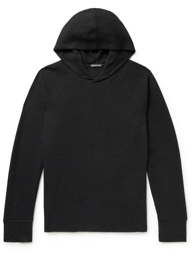 Photo: James Perse - Thermal Waffle-Knit Brushed Cotton and Cashmere-Blend Hoodie - Black