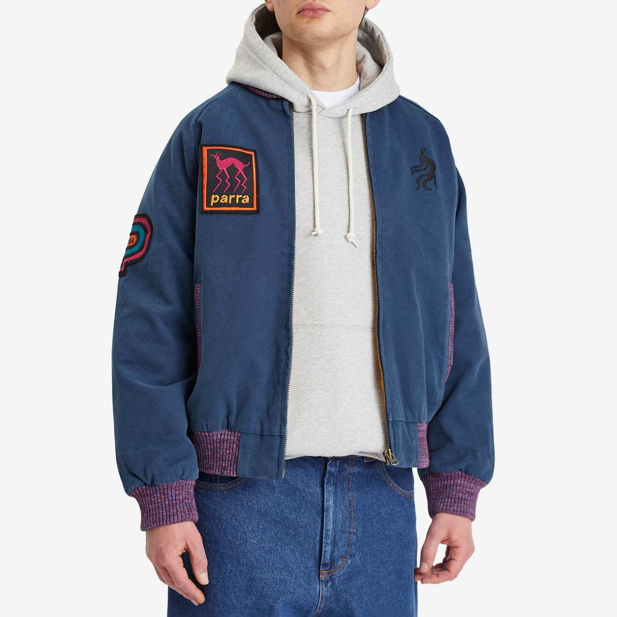 By Parra Men's Skull Stalker Varsity Jacket in Washed Blue