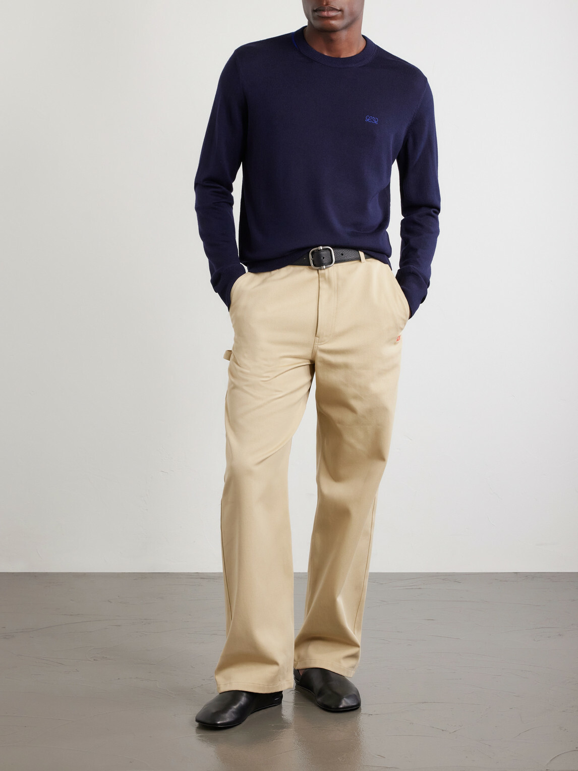 LOEWE - Anagram-Embroidered Wool-Blend Sweater - Blue