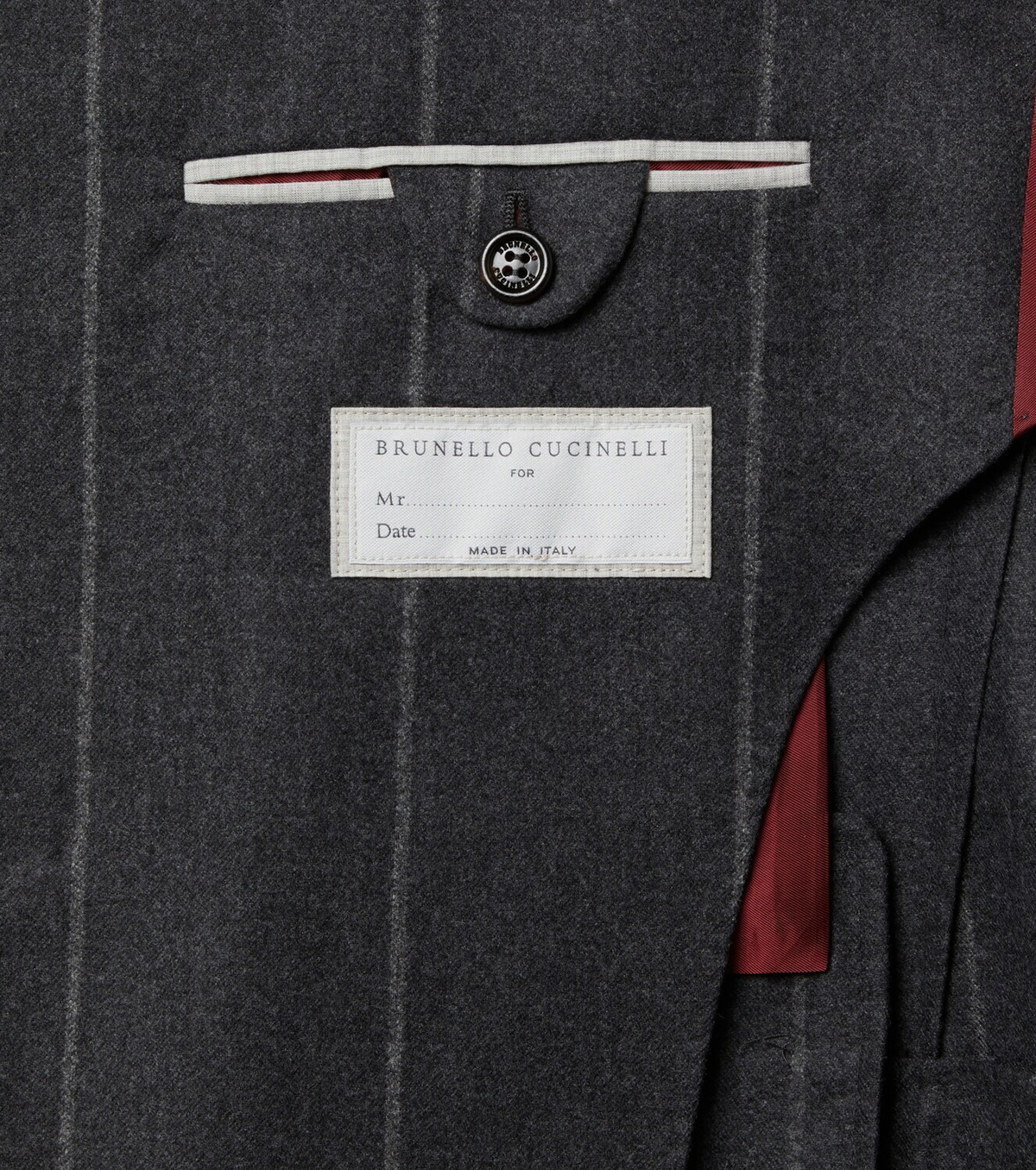 Brunello Cucinelli Chalk stripe wool, silk, and cashmere suit