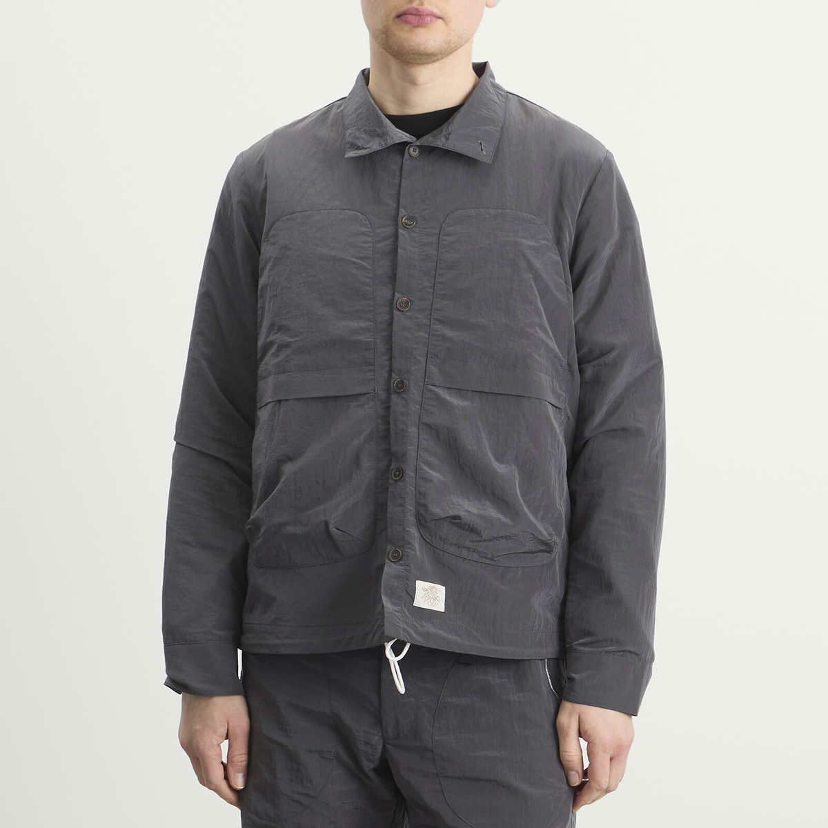 Ranra Men's Epitome Shiny Nylon Overshirt in Peat