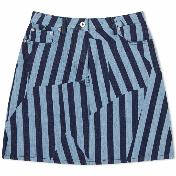 Photo: Kenzo Dazzle Stripe Blue Mini Skirt in Rinse Blue Denim