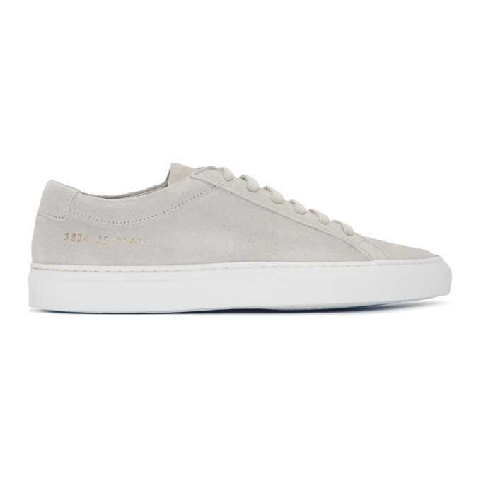 Photo: Woman by Common Projects Grey Suede Original Achilles Low Sneakers