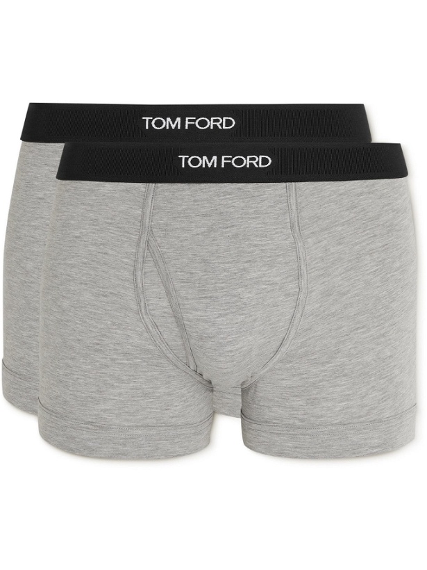 Photo: TOM FORD - Two-Pack Stretch Cotton and Modal-Blend Boxer Briefs - Gray