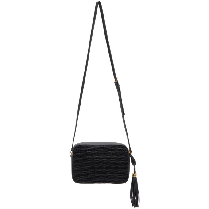 Saint Laurent Raffia Panelled Lou Camera Bag in Black