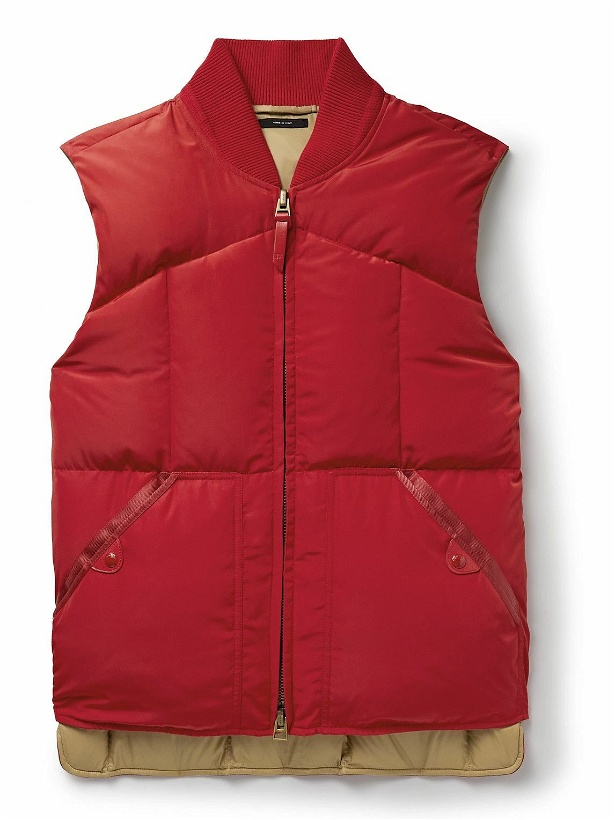 Photo: TOM FORD - Leather-Trimmed Quilted Shell Down Gilet - Red