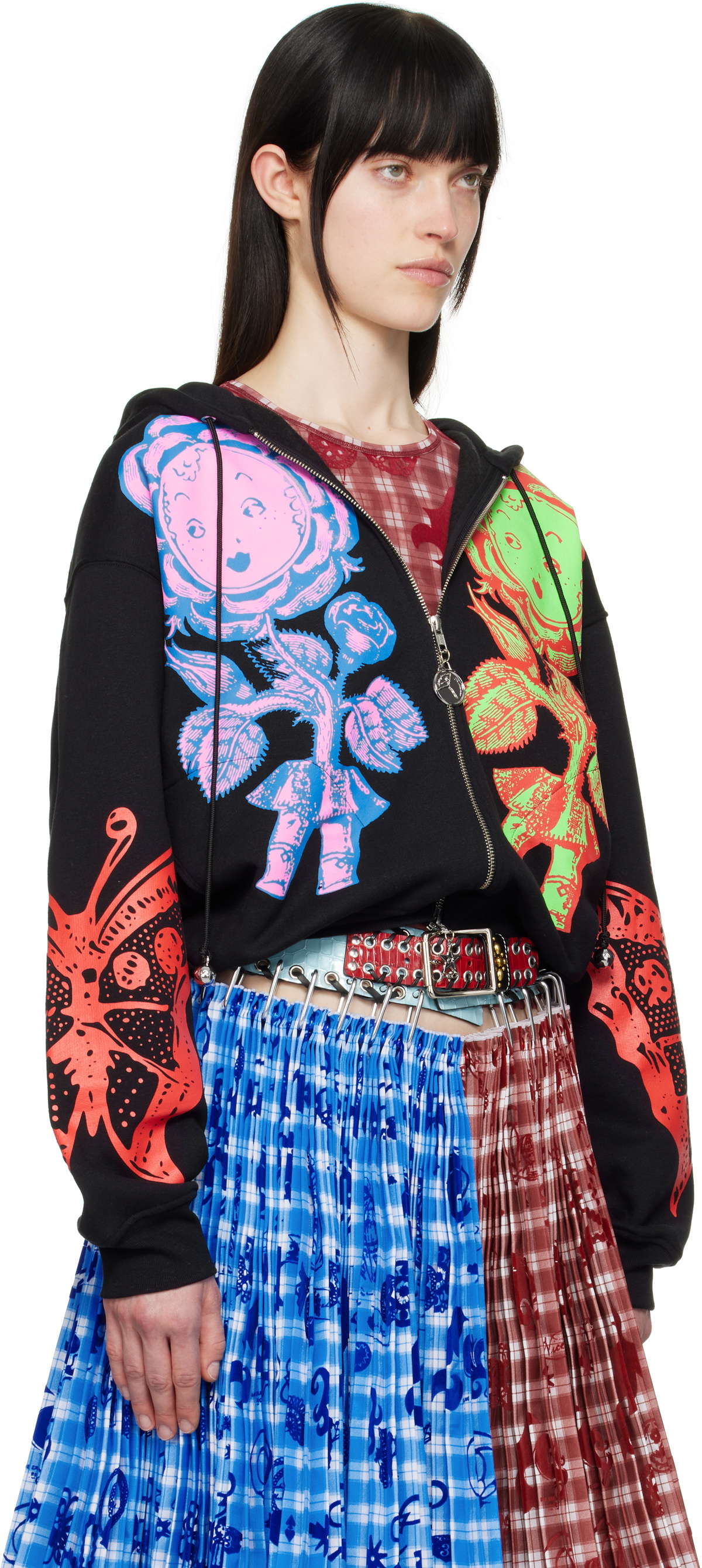 Chopova Lowena Black Double Rose Bud Zip Hoodie