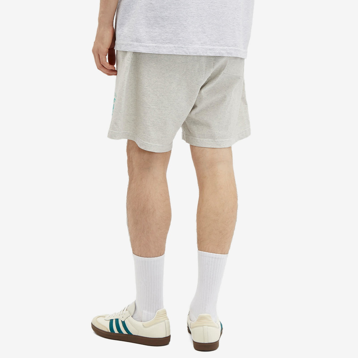 Sporty & Rich Men's Emblem Gym Shorts in Heather Grey/Caribbean
