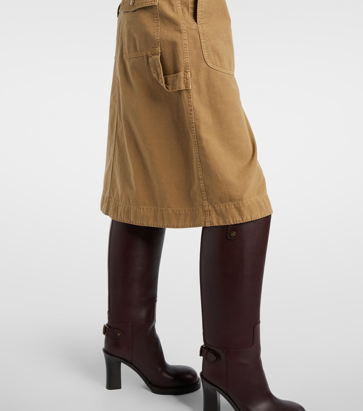 Moncler Belted denim midi skirt