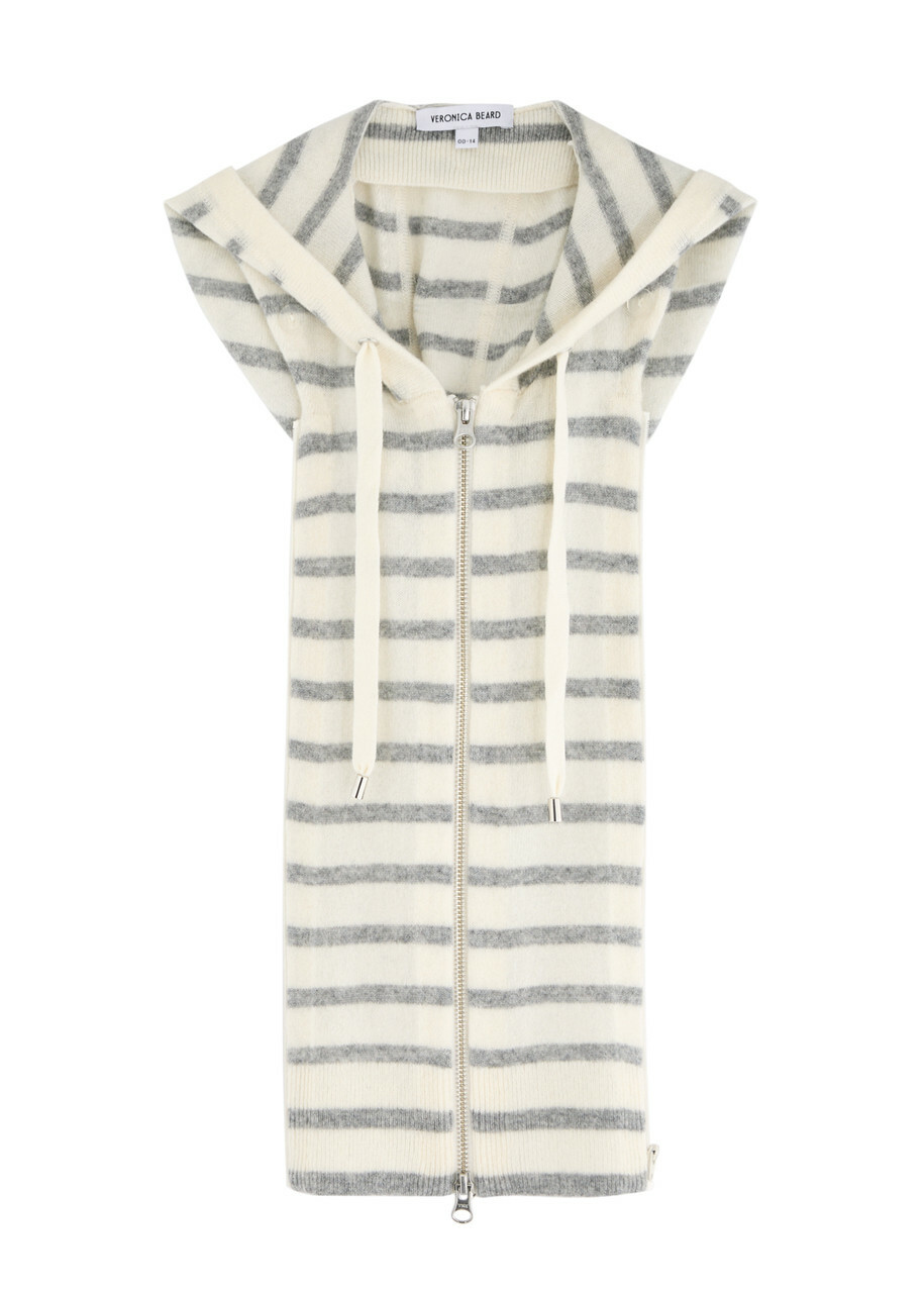 Veronica Beard Striped-intarsia Hooded Cashmere Dickey - Cream - One Size