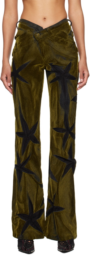 Photo: Masha Popova Khaki & Black V-Shape Flocked Jeans