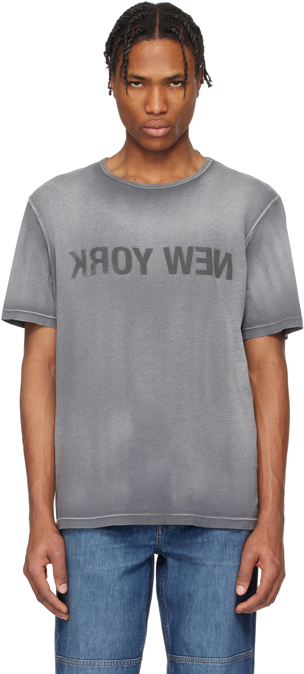 Helmut Lang Gray Garment-Dyed 'New York' T-shirt
