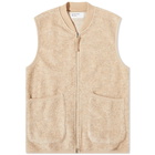 Universal Works Men's Wool Fleece Zip Waistcoat in Stone