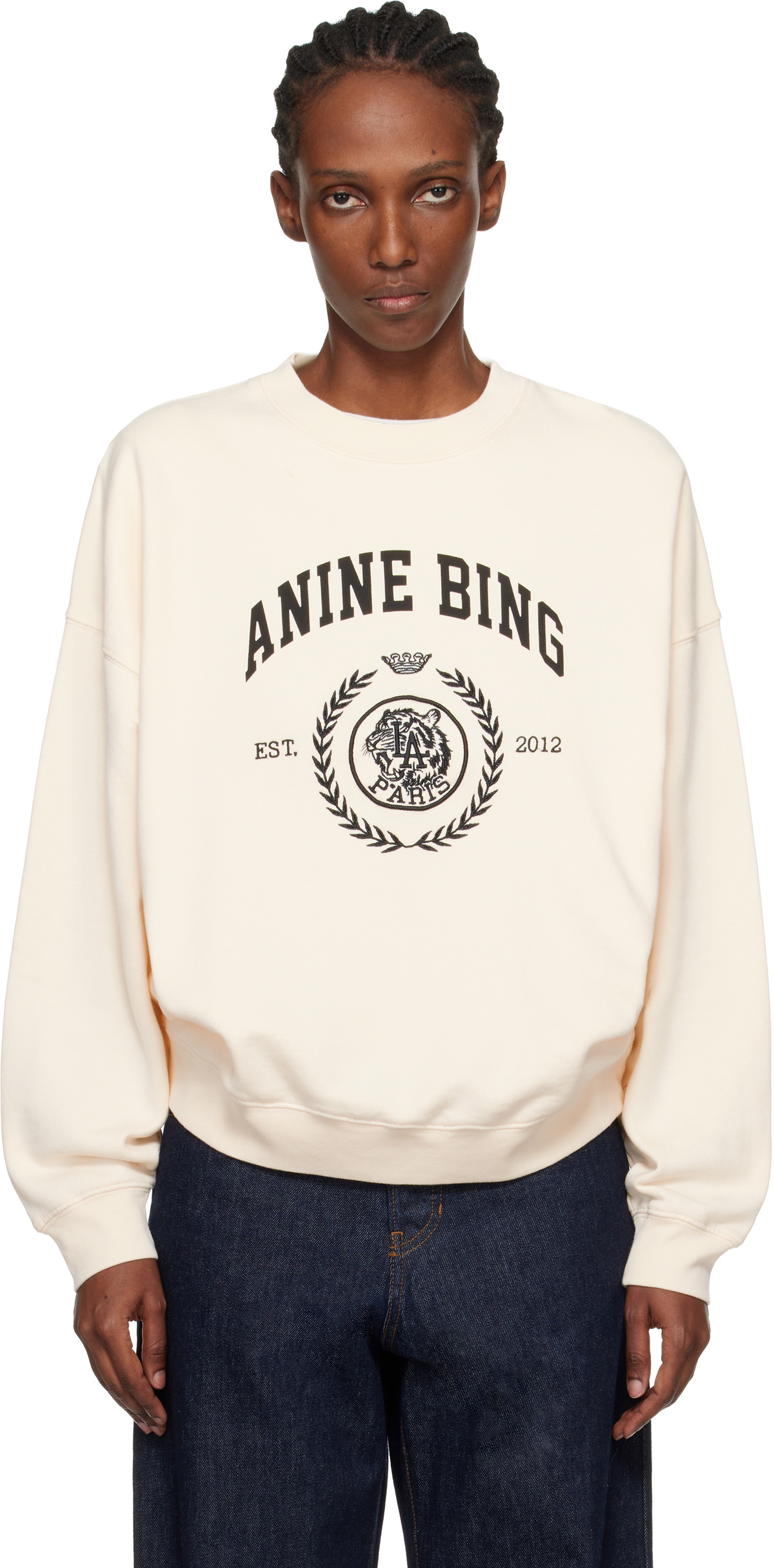 ANINE BING Off-White Miles Collegiate Sweatshirt