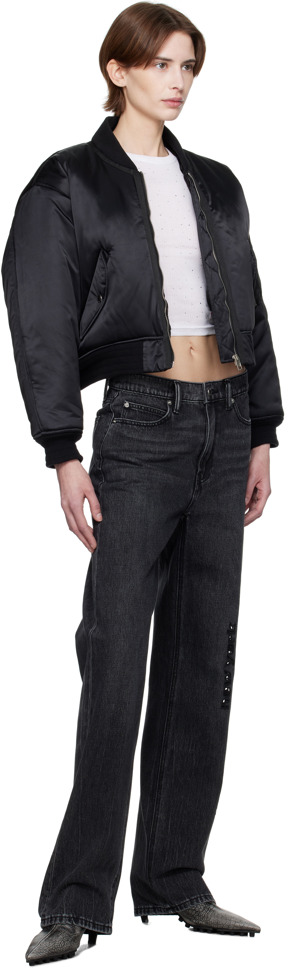Alexander Wang Black Logo-Embroidered Bomber Jacket