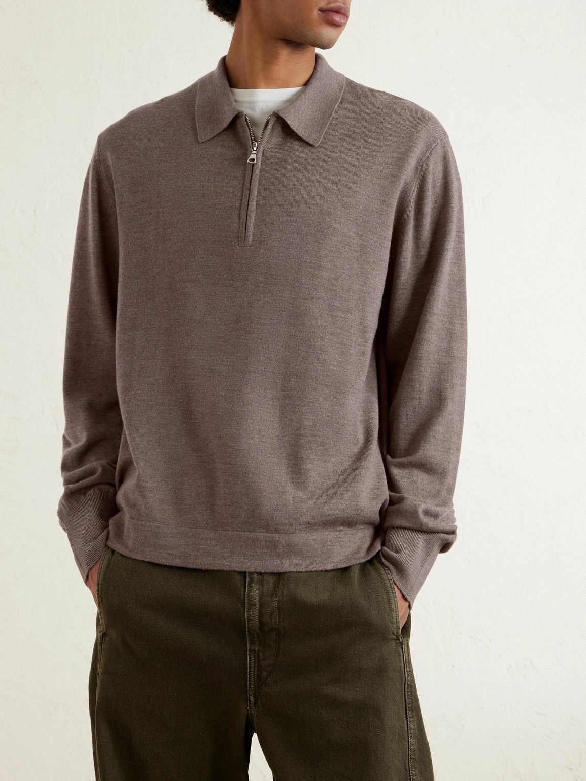 Officine Générale - Bene Merino Wool Half-Zip Polo Shirt - Brown