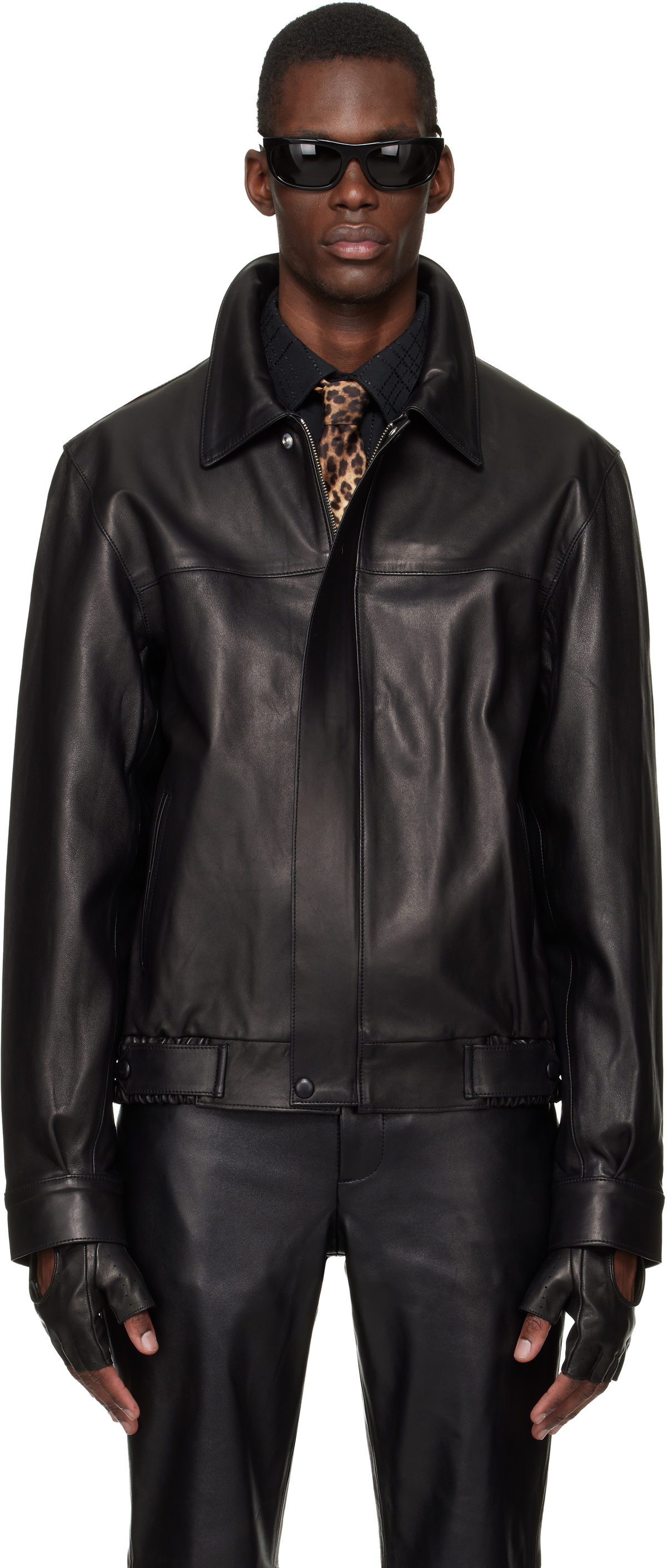 Ernest W. Baker Black Leather Bomber Jacket