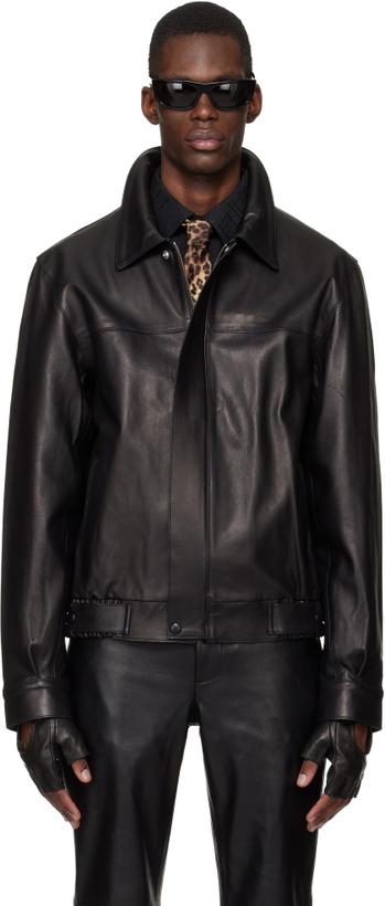 Photo: Ernest W. Baker Black Leather Bomber Jacket