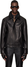 Ernest W. Baker Black Leather Bomber Jacket