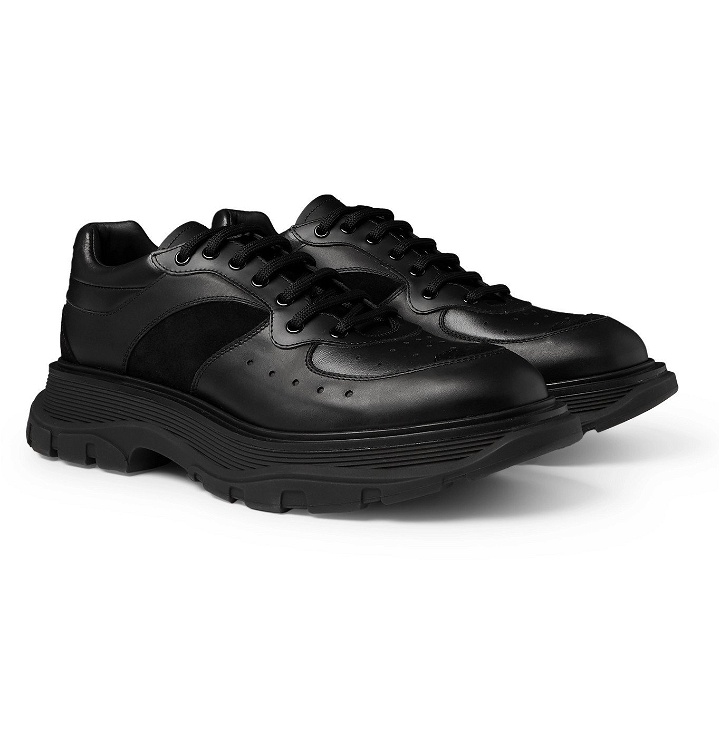 Photo: Alexander McQueen - Tread Slick Suede-Trimmed Leather Sneakers - Black