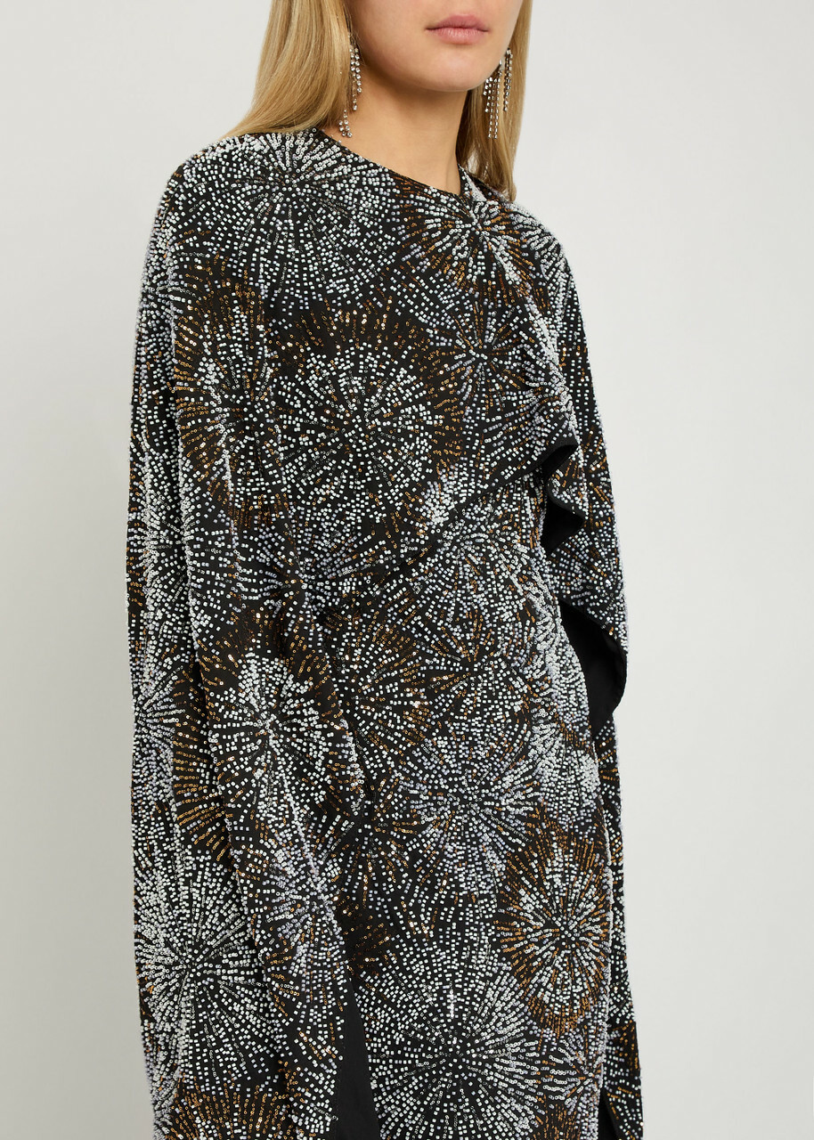 Rabanne Embellished Cape Gown Black
