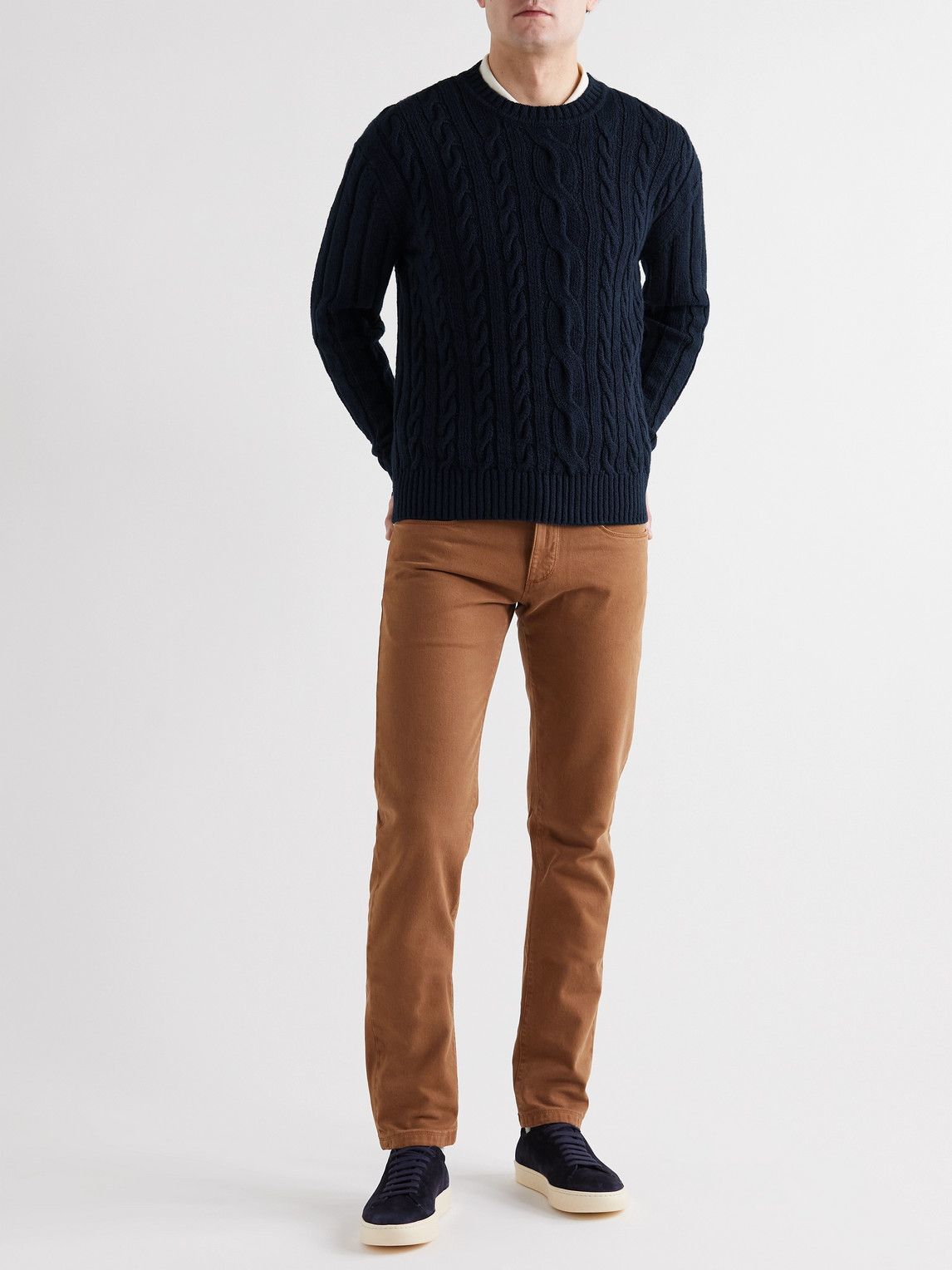 Loro Piana - Slim-Fit Cable-Knit Cotton Sweater - Blue Loro Piana