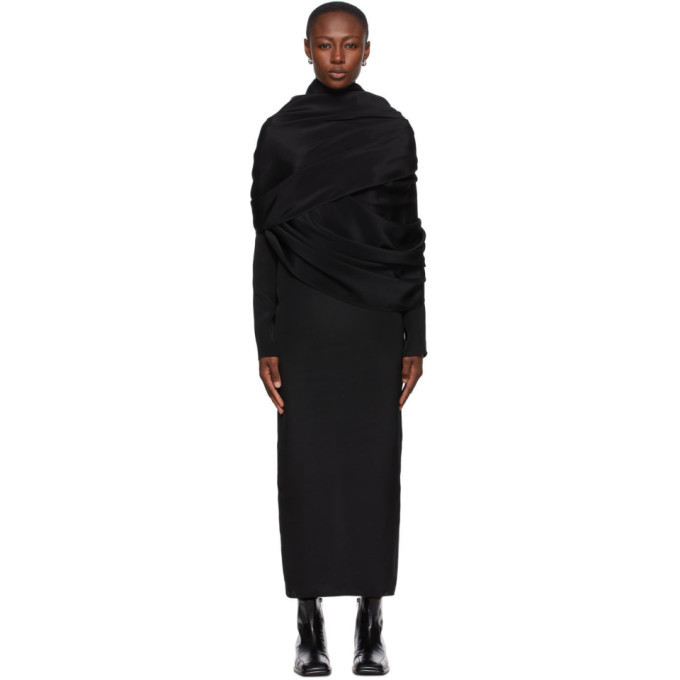Photo: Winnie Black Silk Draped Shoulder Dress