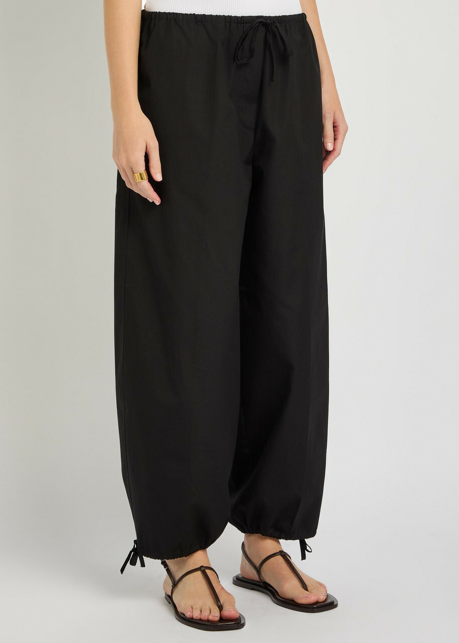 Toteme Drawstring Barrel-leg Cotton Trousers Black