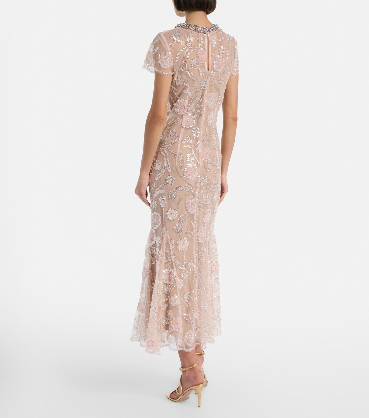 Self-Portrait Floral sequined mesh midi dress