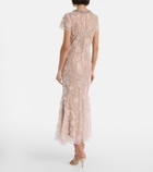Self-Portrait Floral sequined mesh midi dress