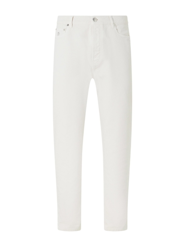 Photo: Brunello Cucinelli - Slim-Fit Straight-Leg Logo-Embroidered Jeans - Neutrals