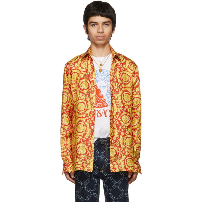 Photo: Versace Red and Gold Barocco Print Shirt