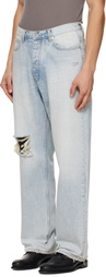 TONYWACK Blue Distressed Loose Straight Jeans