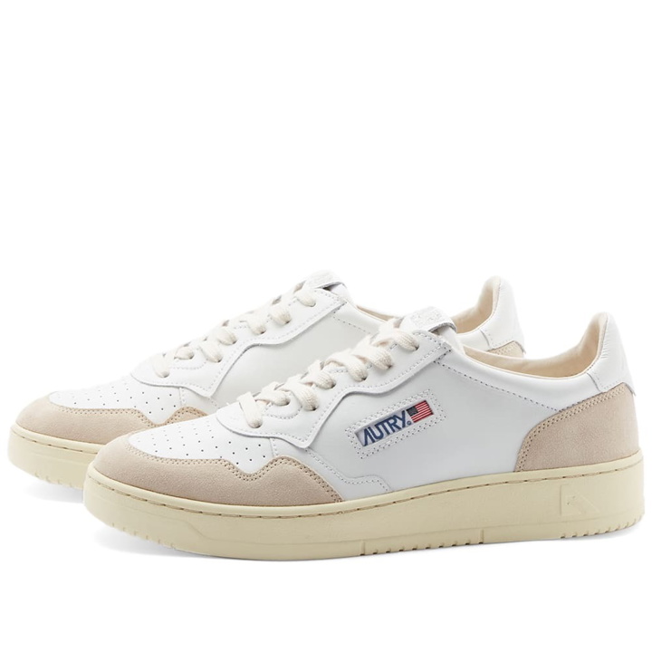 Photo: Autry Men's 01 Low Leather and Suede Sneakers in White/White