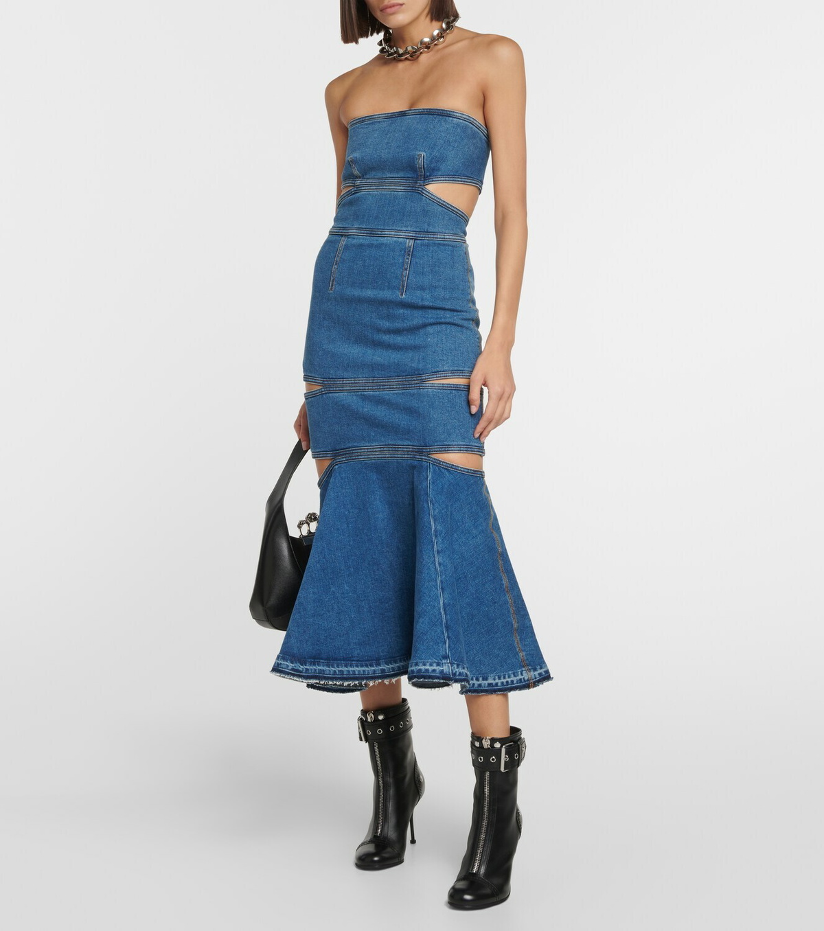 Alexander McQueen Cutout denim maxi dress Alexander McQueen
