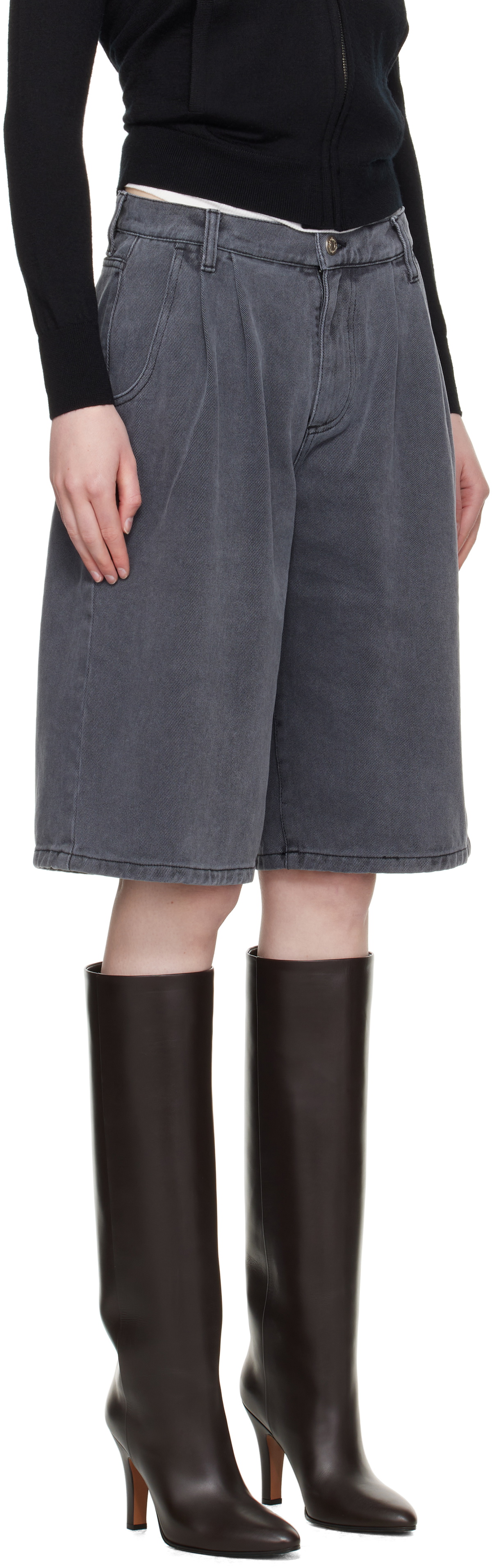 mfpen Gray Flower Rivet Denim Shorts