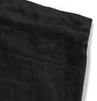 Monitaly - Black Pleated Linen Drawstring Trousers - Black