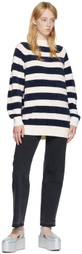 Pushbutton White Striped Sweater