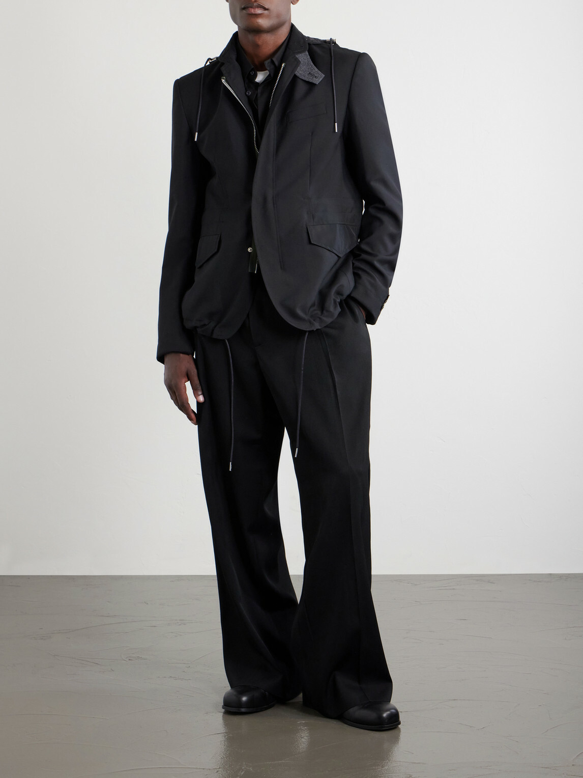 Sacai - Grain De Poudre and Shell Hooded Blazer - Black