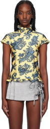 Meryll Rogge Yellow Short Sleeve Ruffle Top