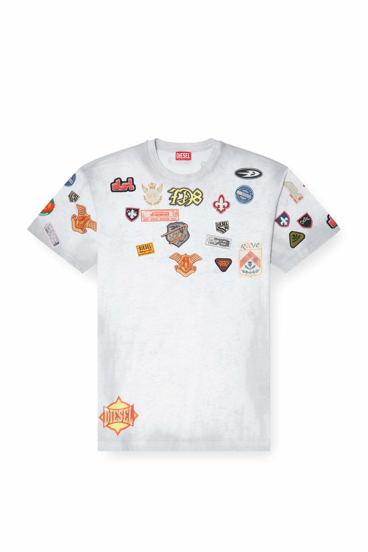 Diesel Cotton T-shirt with all-over patches print - T-Shirts Mens in White