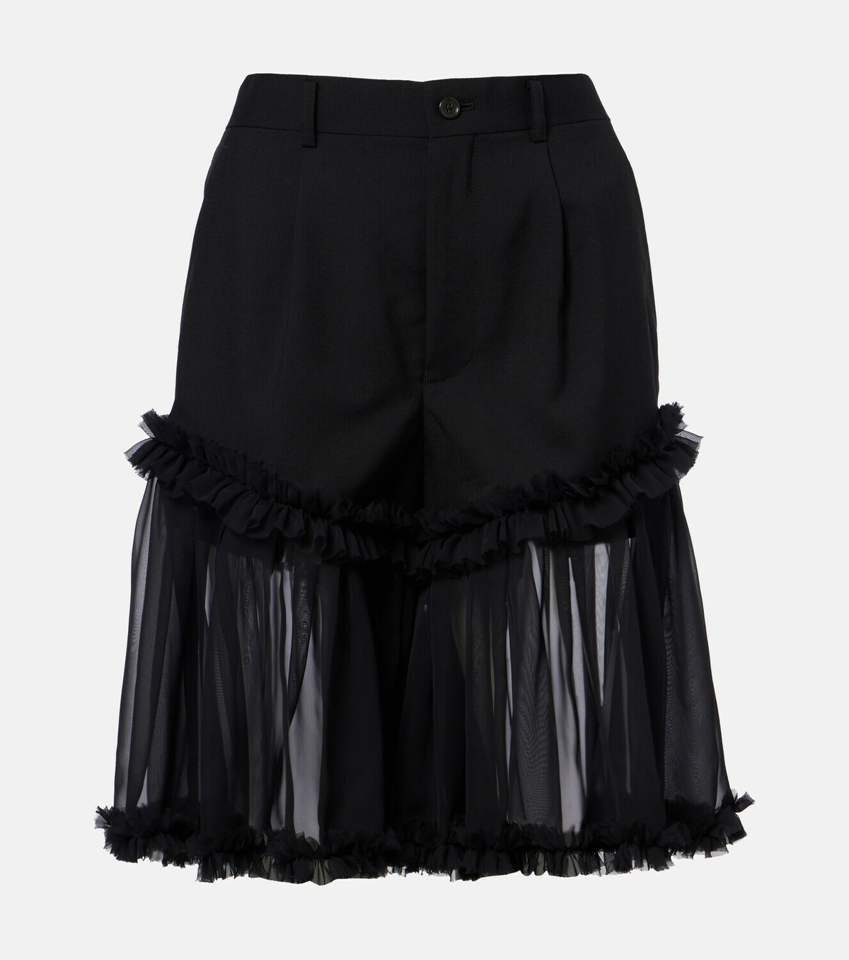 Noir Kei Ninomiya Ruffled tulle and wool shorts