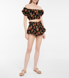 Caroline Constas Floral linen bandana, crop top and shorts set