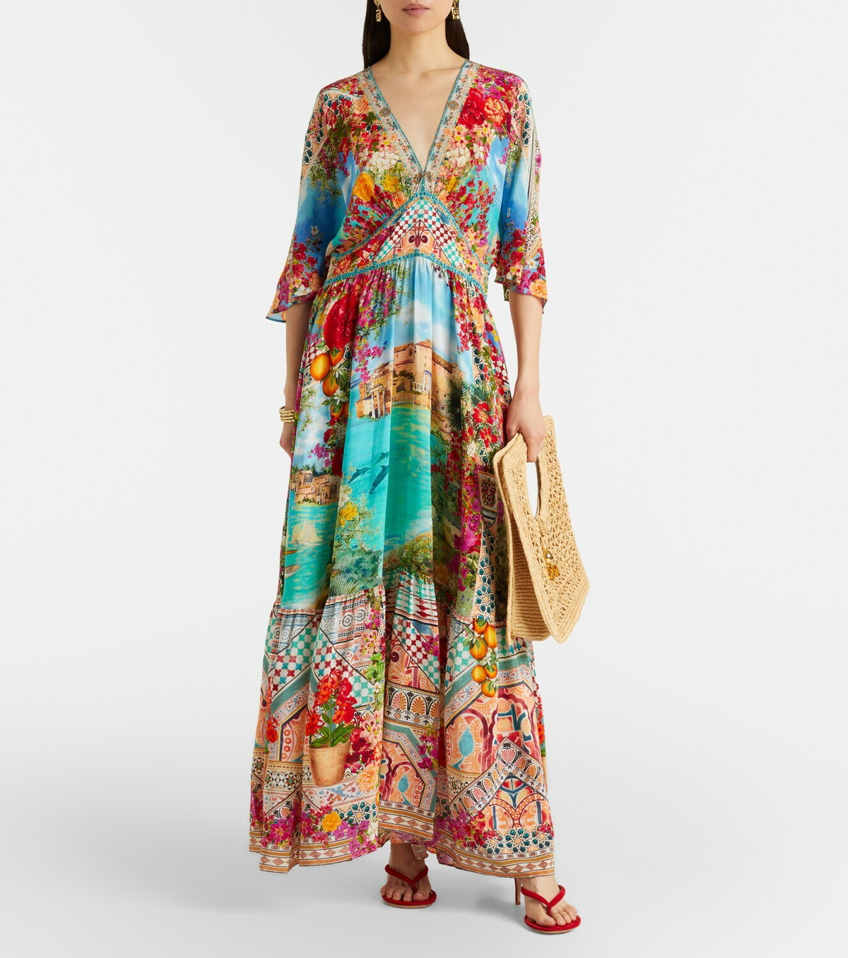 Camilla Embellished printed silk maxi dress