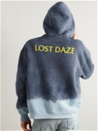 Lost Daze - Logo-Embroidered Paint-Splattered Ombré Cotton-Jersey Hoodie - Blue