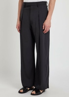 Lemaire Wide-leg Pleated Cotton Trousers Black