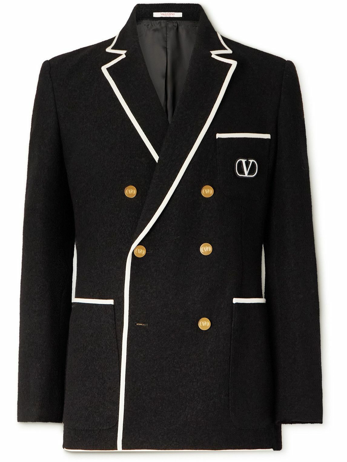 Valentino - Logo-Embroidered Double-Breasted Wool-Blend