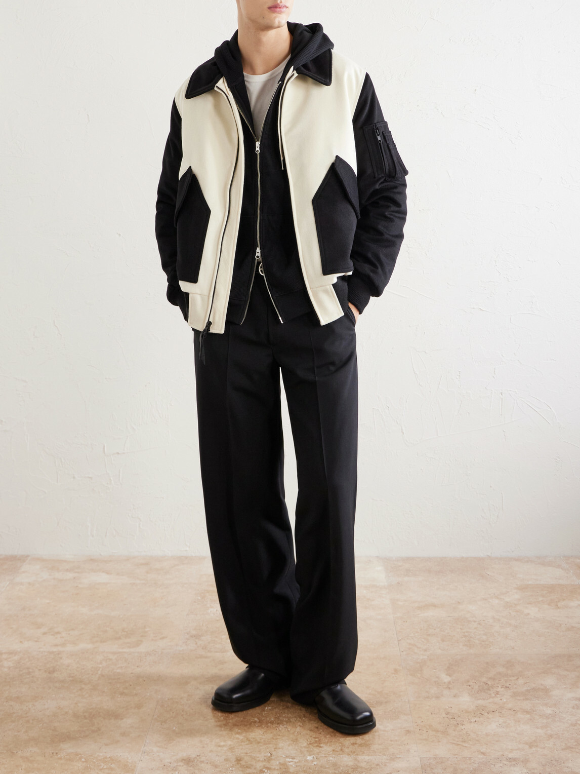 Golden Bear - Two-Tone Leather-Trimmed Wool-Felt Bomber Jacket - Neutrals