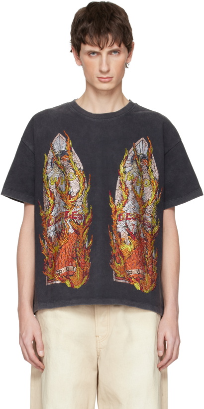 Photo: Who Decides War Black Rhinestone Flame Glass T-shirt